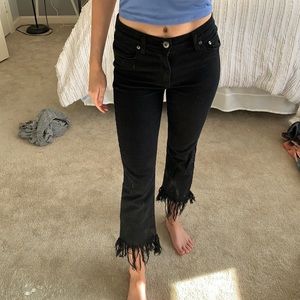 Black Fringe Denim Pants